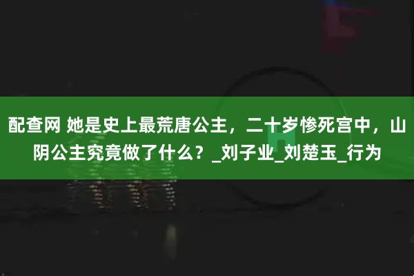 配查网 她是史上最荒唐公主，二十岁惨死宫中，山阴公主究竟做了什么？_刘子业_刘楚玉_行为